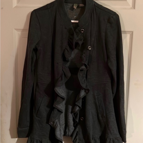 Sere Nade Jacket Blazer Cardigan peacoat size small, dark gray with ruffles - Picture 8 of 10